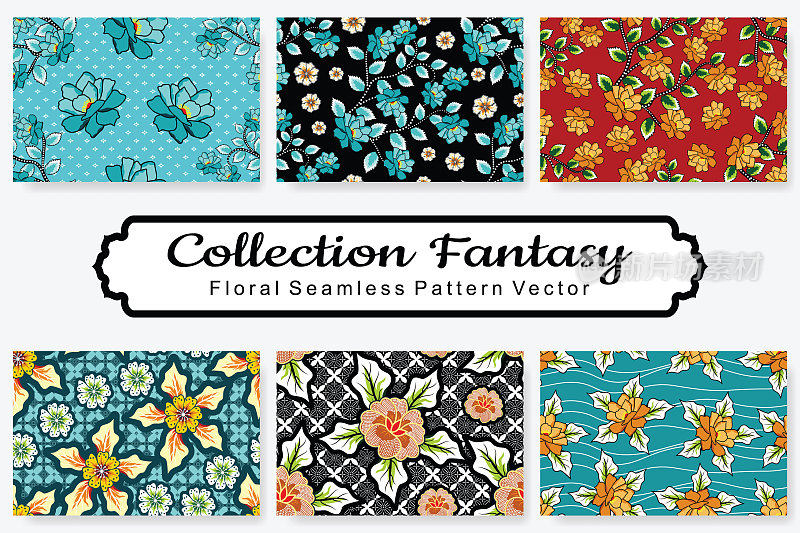 Collection Fantasy Floral Seamless Patterns Vector